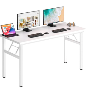 lot 20631 image: DlandHome Computer Desk 62 inches Office Desk Computer Table Study Writing Desk Workstation for Home Office Metal Frame No Install Needed White and White - Retail $379
