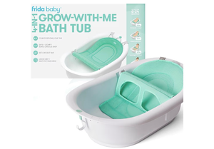 lot 20637 image: Frida Baby 4-in-1 Grow-with-Me Baby Bathtub, Baby Tub for Newborns to Toddler with Removable Bath Seat & Backrest for Bath Support in Tub - Retail $49