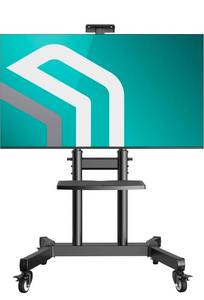 lot 20644 image: ONKRON Mobile TV Stand on Wheels for 50-90 Inch Screen, max Load 220.5 lbs, Tilting, Height Adjustable TV Portable Stand, VESA 200x200-800x600, Mobile TV Cart Rolling TV Stand with Shelf Black - Retail $229