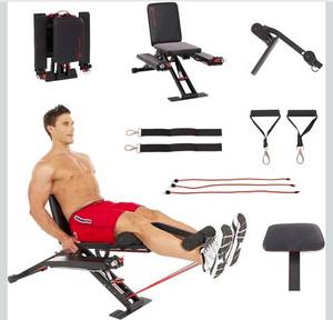 lot 20645 image: TOTAL FLEX L with Performance Pack Folding Weight Bench & Exercise Bench Press Rack - Fitness Benches, Gym Bench for Home, Workout Bench - Multi Gym Strength Training Equipment, Portable Gym Equipment - Retail $549