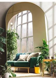 lot 20648 image: Arched Floor Mirror, 46 x 90 Oversized Full Body Mirror, Freestanding, Arch Mirror, Wall Mounted for Bedroom, Gold - Retail $299