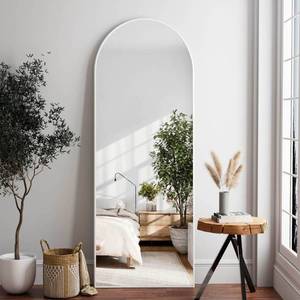 lot 20651 image: Arched White Full Length Mirror, 64X21 Large Floor Mirror, Full Body Mirrors for Leaning or Hanging, Standing Mirrors for Bedroom, Living Room,Dressing Room, Aluminum Alloy Frame, White - Retail $89