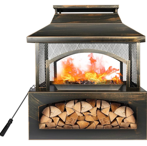 lot 20654 image: Red Mountain Valley 37 Fire Pits with Wood Storage for Outside, Large Wood Burning Outdoor Fireplace with Chimney, Mesh Spark Screen & Fire Poker, Idea for Backyard, Patio, Party, Camping, Picnic - Retail $299