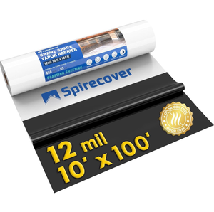 lot 20655 image: Crawl Space Vapor Barrier, 12 Mil Vapor Barrier, 10x100, Plastic Drop Cloth Covering for Crawlspace Encapsulation, Thick Plastic Sheeting, Black and White Panda Film - Retail $199