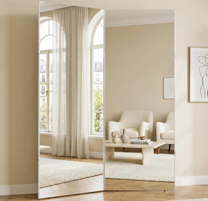 lot 20657 image: brisafe NanoMirror Space-Saving 360° Folding Full Length Mirror, 63 x 63 Ultra-Large Wall Mounted Shatterproof Foldable Design for Home Gym, Yoga, Dance, Fitness Studio, White - Retail $289