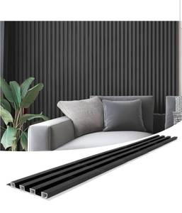 lot 20663 image: Art3d 8-Pack 96 x 6in. WPC Acoustic Slat Wall Panel for Modern Interior Decor, TV Background, Living Room, Matte Black - Retail $134