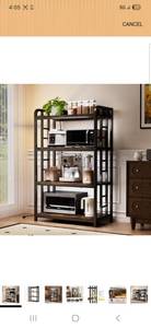 lot 20667 image: 4 Tier Bakers Rack for Kitchens, Adjustable Microwave Stand with Storage, Metal Storage Shelves for Dinning Room Coffee Bar, Rustic Brown - Retail $129