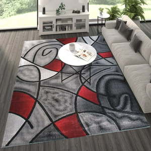 lot 20671 image: Masada Rugs Modern Contemporary Area Rug  Red Grey Black. (8 Feet X 10 Feet) - Retail $220