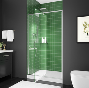 lot 20676 image: 44��48 Inch W x 70 Inch H Framed Sliding Shower Door, Glass Shower Sliding Door with 14 (6mm) Clear SGCC Tempered Glass, Matte Black Finish, Reversible Installation for Bathroom - Retail $299