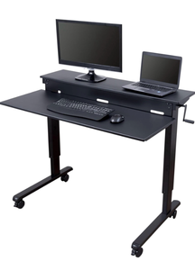 lot 20678 image: Stand Up Desk Store Crank Adjustable Two Tier Standing Desk with Heavy Duty Steel Frame (Black FrameBlack Top, 48 Wide) - Retail $149