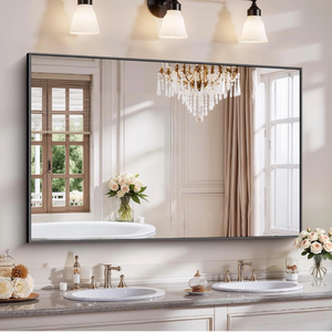 lot 20680 image: YIROMAN Bathroom Mirror 55x36, Large Matte Black Bathroom Mirror for Over Sink with Aluminum Frame, Rectangular Vanity Mirror with Right Angle, Wall Mirror Hangs Horizontal or Vertical, Shatterproof - Retail $159