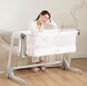 lot 20681 image: Maydolly Baby Bassinet, Smart Crib, Automatic Cry Detection and Response, Rocking Bassinet for Baby, 7 Height Adjustable with Mattress for Newborns (White) - Retail $449