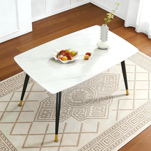 lot 20682 image: 46 Sintered Stone Dining Table, Modern Horse Belly Type White Kitchen Table with Sturdy Metal Legs, Durable & Scratch-Resistant Surface for Dining RoomKitchenOffice��Chairs not Included�� (46 inch) - Retail $199