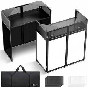 lot 20686 image: CAHAYA DJ Booth Stand Portable �� DJ Table Facade for Laptop & Controller Double Top Corners Black & White Scrims for Lighting Easy Setup Foldable Storage with Bag 40L x 20W - Retail $159