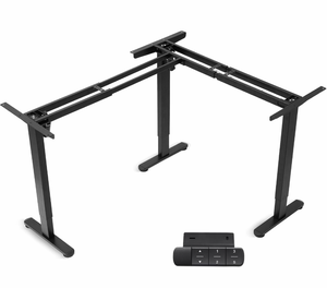 lot 20688 image: TOPSKY Dual Motor Height Adjustable L-Shaped Desk Frame, 270 lbs Capacity, Supports Multiple Monitors, Black 3-Leg StandingSitting Base for Home & Office, DF03.02 (Frame Only) - Retail $205