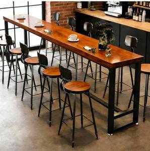 lot 20694 image: Bar Height Table Long Bar Table Solid Wood Farmhouse Bar Table Industrial Long Bar Height Table for Kitchen Coffee Shop, No Stool(79 L x 15.7 W x 41.3 H) - Retail $657