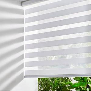 lot 20696 image: Persilux Cordless Zebra Blinds for Windows Free-Stop Roller Windows Shades (72 W X 72 H, White) Dual Layer Light Control for Day and Night, Light Filtering Sheer Shades for Home, Easy to Install - Retail $114