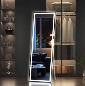 lot 20699 image: Hasipu Full Length Mirror with Lights, 65 x 21.7 LED Floor, Full Body Dressing Standing, Hanging Mounted Mirror, Square White - Retail $179