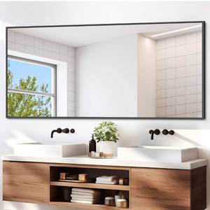 lot 20700 image: DESBING Black Bathroom Mirror for Wall, 72x36 Inch Rectangle Mirrors with Metal Frame, Modern Vanity Wall Mirror Decor for Entryway Hangs, Bathroom Living Room Horizontal or Vertical - Retail $194