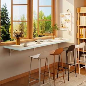 lot 20711 image: IAE Wall Mounted Folding Table with Pine Wood,60 x 16 Floating Wall Desk,Laundry Folding Table with Shelf Brackets,Fold Down Desk Shelf,Fold Workbench for Apartments,Home,Laundry Room,Kitchen,White - Retail $189