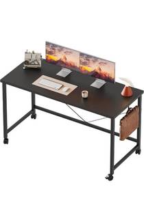 lot 20712 image: Mericonia 48 inch Rolling Computer Desk with Wheels, Gaming Desk for Small Spaces, Modern Simple Style Table for Home Office, Study Writing Table - Retail $79