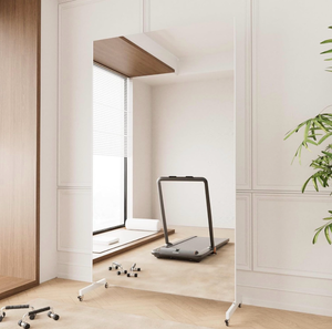 lot 20717 image: brisafe NanoMirror Non-Glass Ultra-Light 9.5 lbs Home Gym on Wheels, 67 x 40 Extra Large Full Body Mirror, Unbreakable & Shatterproof, 360 Swivel for Yoga, Dance, Fitness Studio & Home, White - Retail $219
