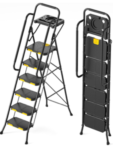 lot 20718 image: KINGRACK 6 Step Ladder with Tool Platform, Folding Step Stool with Handrails, Sturdy Steel Ladder with Wide Pedal, 800 LBS Portable Safety Ladder for Painting Home Outdoor Garage - Retail $139