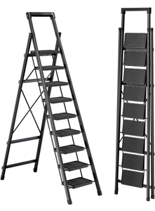 lot 20722 image: 9 Step Ladder with Tray, Portable Step Stool for Adults, Heavy Duty Wide Anti-Slip Sturdy Steel Folding Step Stool Used for Office, Garage, Kitchen & Painting - Retail $199