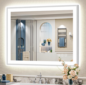lot 20723 image: 48x40 Brushed Nickel LED Bathroom Mirror with Lights, Sliver Framed Backlit and Front Lit Anti-Fog Lighted Vanity Mirrors for Bathroom Wall, Dimmable, 3 Colors, Memory, Tempered Glass, CRI��90 - Retail $299