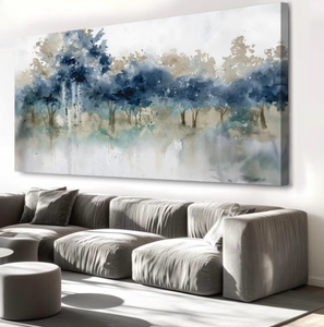 lot 20728 image: Wall Art Landscape Modern Wall Decor Canvas Painting Blue Ink Wall Art Large Artwork for Living Room Bedroom Office Home Decor 40x79 with Framed - Retail $399