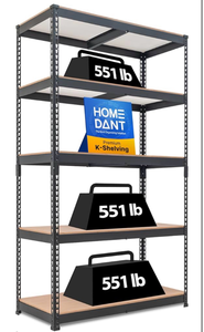 lot 20732 image: HOMEDANT Deep Width 5 Tier Heavy Duty Garage Shelving Adjustable Metal Rack Storage Shelves Standing Shelf Unit Organizers Pantry Closet Black 1Pack (39.8 W x 18.2 D) - Retail $99