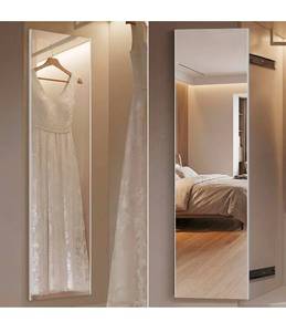 lot 20741 image: brisafe Sliding Mirror for Closet, Pull Out & Retractable Full Length Wardrobe Mirror, 90° Rotating Unbreakable Non-Glass Nanomirror, No-Drill Hidden Cabinet Mirrors for Wall (59 x 16, White) - Retail $199