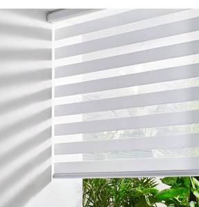 lot 20742 image: Persilux Zebra Blinds for Windows, Cordless Roller Shades for Windows Room Darkening Roller Blinds (60 W x 72 H, White) Light Control for Day and Night Light Filtering Sheer Shades for Home - Retail $101