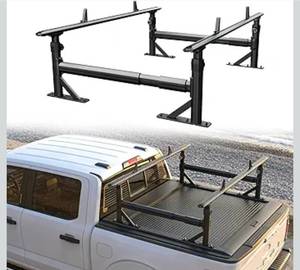 lot 20743 image: Adjustable Truck Bed Rack with Side Bars, Fit for F150 Silverado 1500, Ram 1500 Sierra with T-Slot Tonneau Covers, No Drill Installation, 1000 LBS Capacity, Truck Ladder Rack for Tools, Kayaks, Bikes - Retail $559