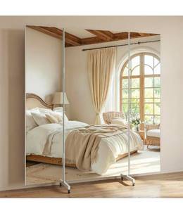 lot 20744 image: brisafe NanoMirror Non-Glass Ultra-Light Foldable Home Gym on Wheels, 87x71 Extra Large Full Body Unbreakable Shatterproof Mirror, 360° Swivel for Yoga, Dance, Fitness Studio & Home Gym, White - Retail $449