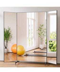 lot 20752 image: Brisafe 71�71 Extra Large Gym Mirror on Wheels, NanoMirror Non-Glass Shatterproof Full Body Mirror, Ultra-Light Foldable Dance & Yoga Mirror with 360° Swivel for Home Gym & Fitness Studio, Black - Retail $389