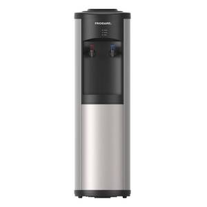 lot 1004 image: Frigidaire Top Loading Water Cooler Stainless Steel 5 Gallon Electric Dispenser, Hot & Cold, Freestanding, Safety Switch - Retail $361