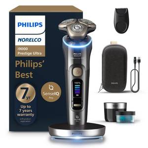 lot 1042 image: Philips Norelco Shaver i9000 Prestige Ultra, Wet & Dry Electric Shaver, Dark Slate, SenseIQ Pro Technology, Triple Lift & Cut System, 360 Rotating NanoTech Precision Blades, Quick Clean Pod, XP940286 - Retail $270