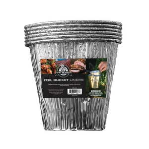 lot 1063 image: Pit Boss Foil Bucket Liners  Easy to Clean Aluminum Silver Liners - 6pk - Retail $15