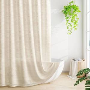 lot 1101 image: Room Essentials Boho Farmhouse Shower Curtain Set with Buttonhole Top Bohemian French Country Chic Bathroom Shower Curtain Set, Modern Herringbone Textured Shower Curtain 72x72 - BeigeCreamTan - Retail $22