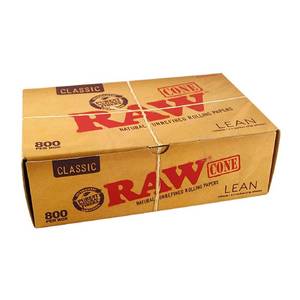 lot 1142 image: RAW 800 Classic Lean Cones - Sturdy W Gallery Box - 109mm Pre Rolled Cones - 40mm Filter Tips - Natural Brown Unbleached Unrefined Rolling Papers - Bulk Pack Bundle - Retail $100