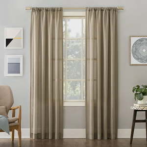 lot 1152 image: No. 918 Daniela 2-Piece Linen Blend Semi-Sheer Rod Pocket Curtain Panel  54 x84   Taupe - Retail $74
