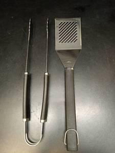 lot 1155 image: Stainless Steel BBQ Grilling Tool Set with Black Handles - Retail $25