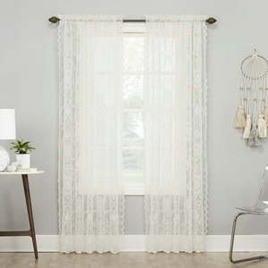lot 1157 image: No. 918 Ariella Floral Lace Rod Pocket Curtain Panel  58 x84   Ivory - Retail $35