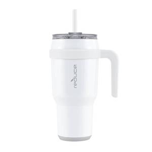 lot 1193 image: Reduce 40oz Cold1 Vacuum Insulated Stainless Steel Straw Tumbler Mug White Dishwasher-Safe, Dual Lid Openings - Retail $25