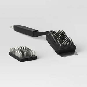 lot 1233 image: Tough Grill 2pc Brush Black - Room Essentials Stainless Steel Bristle, Polypropylene Handle, No Assembly Required - Retail $30