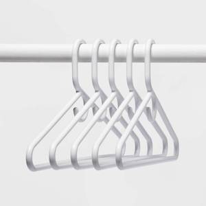 lot 1306 image: (2) 5pk Super Heavyweight Plastic Hanger White - Room Essentials Heavy Duty Clothes Storage & Organization Hangers - Retail $26