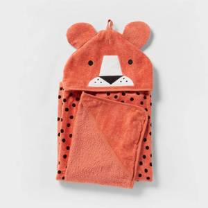 lot 1308 image: 25x50 Cheetah Kids Hooded Towel Orange - Pillowfort Lightweight Velour, Polka Dots, OEKO-TEX Certified - Retail $15