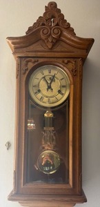 Carved Wood Pendulum Wall Clock with Glass Front - Retail: $75