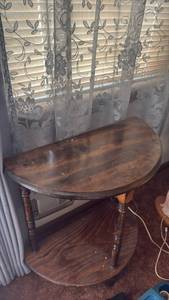 Wooden Half Moon Console Table with Turned Legs - Retail: $75